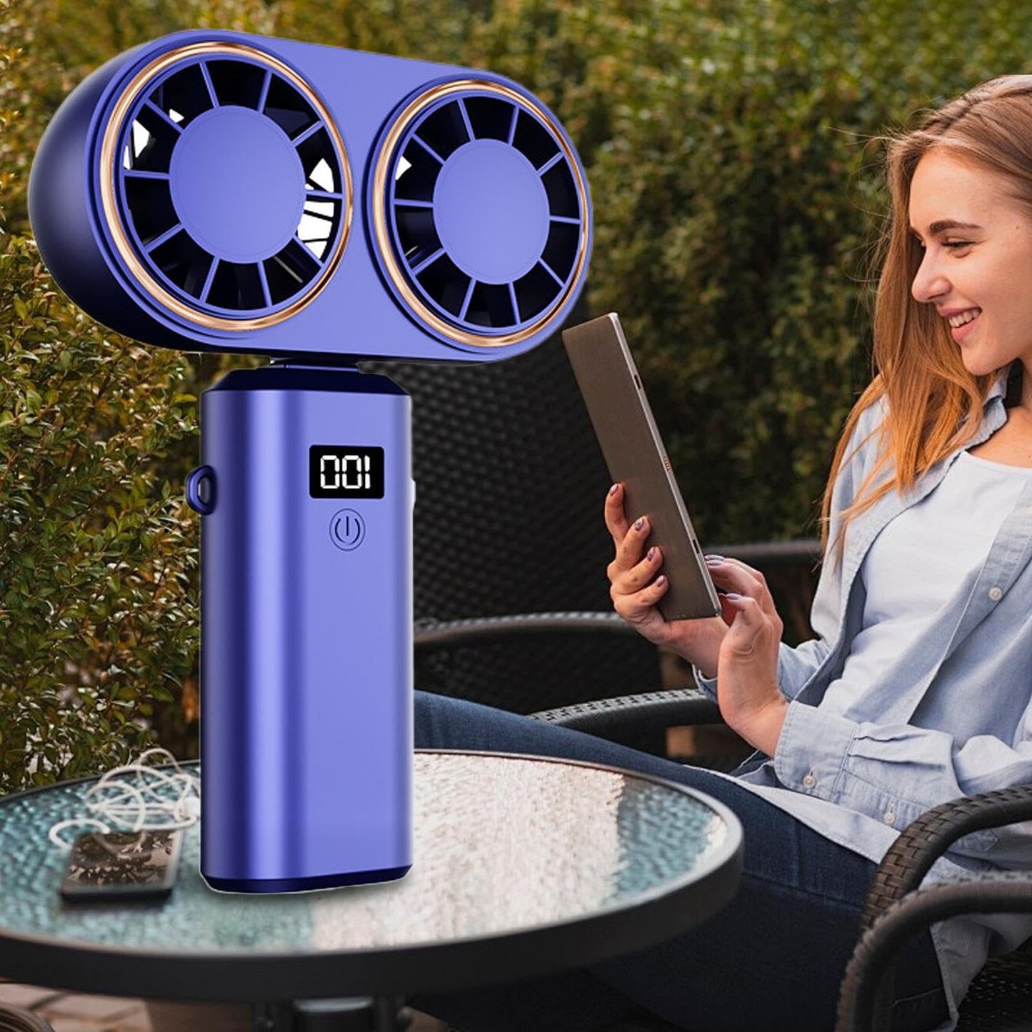 🔥 Rechargeable Dual Turbo Handheld Fan – Cool Air Anywhere! 🔥