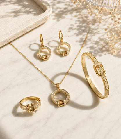 Luxury Gold Jewelry Set – Necklace, Earrings, Ring & Bracelet