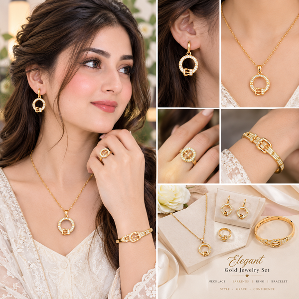 Luxury Gold Jewelry Set – Necklace, Earrings, Ring & Bracelet